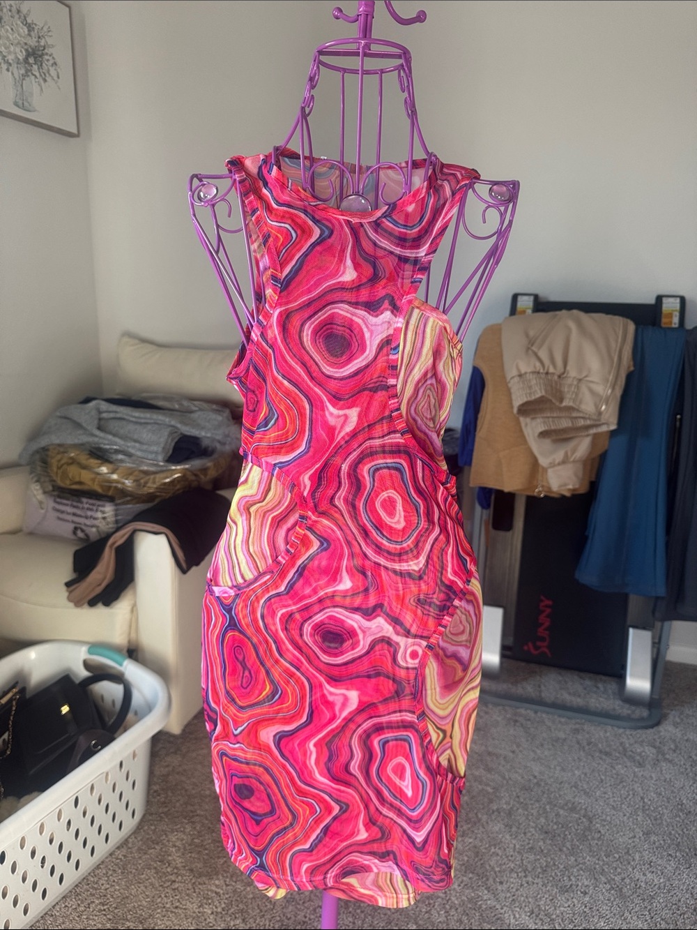 Fashion Nova Abstract Pink Swirl Bodycon Mini Dress